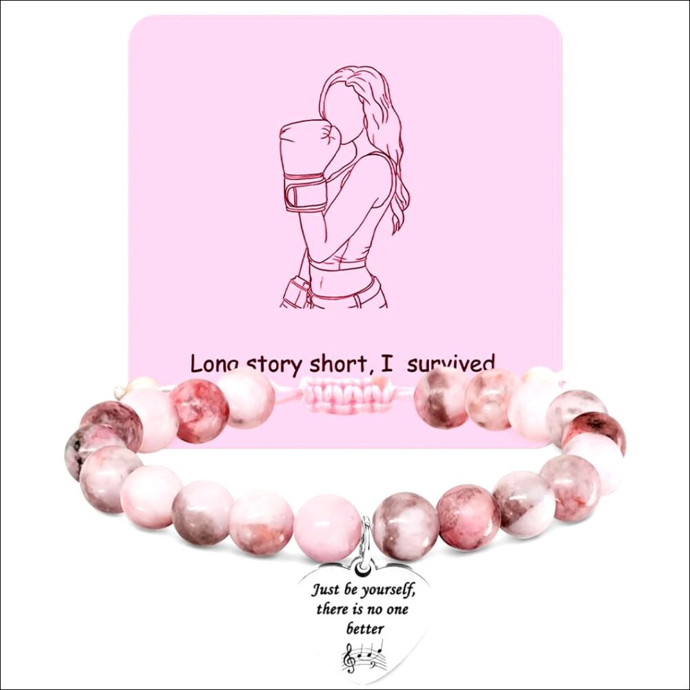 Adjustable Natural Stone Bracelet with Inspirational Quote Pendant